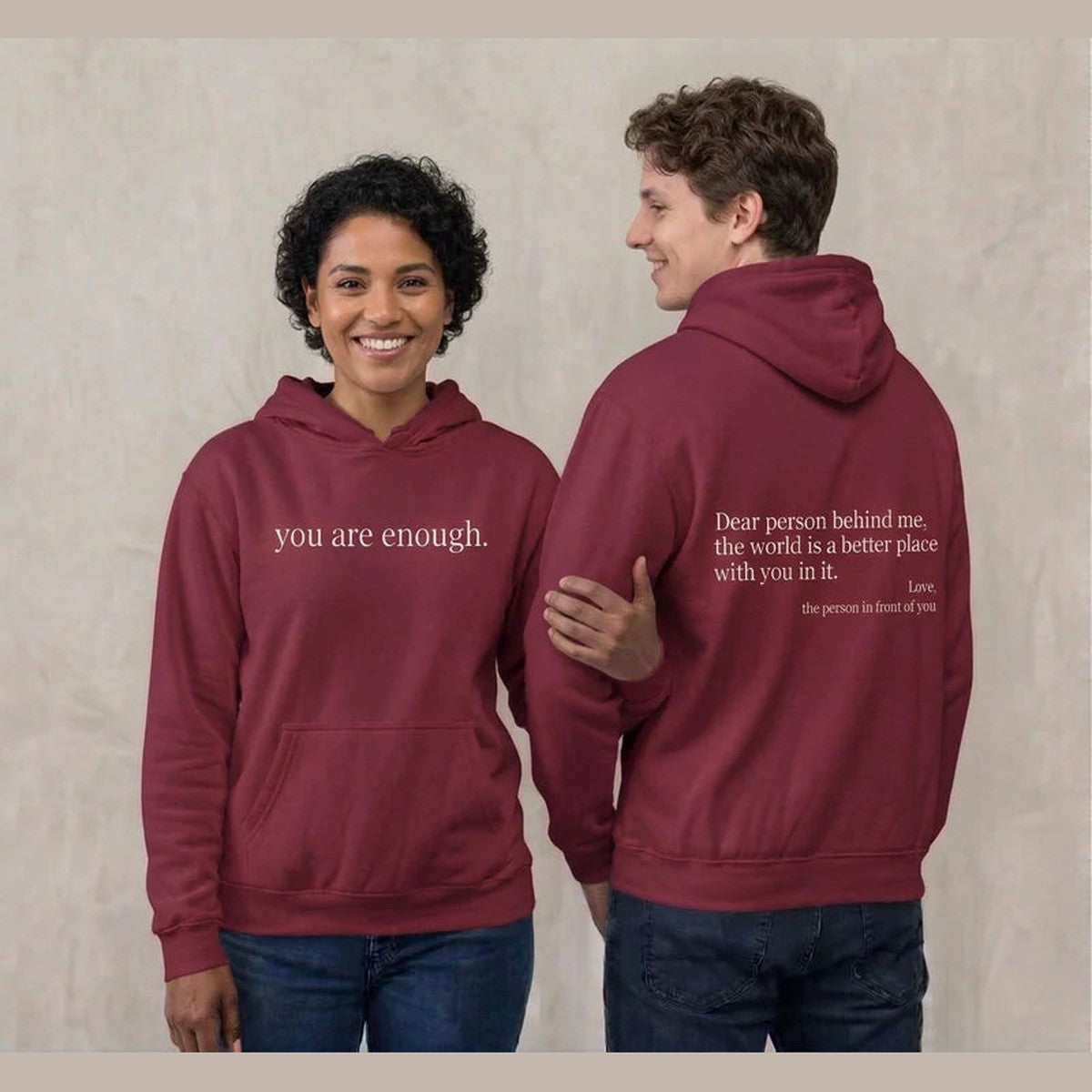 Unisex Text Print Pullover Hoodie with Kangaroo Pocket
