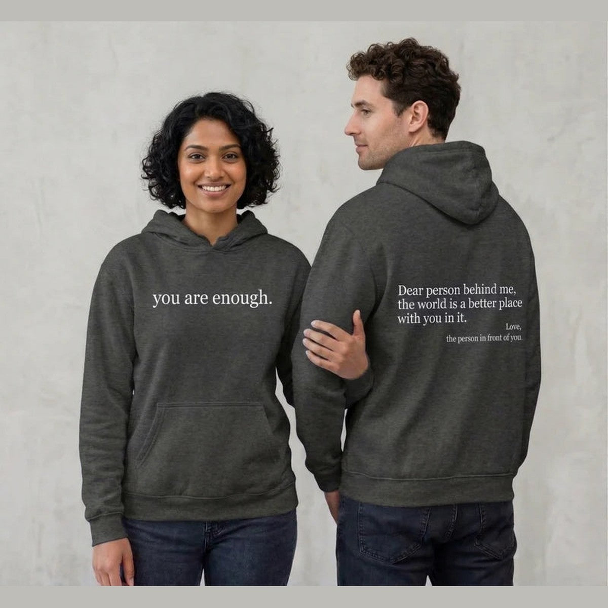 Unisex Text Print Pullover Hoodie with Kangaroo Pocket