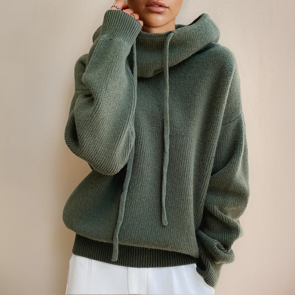 Long Sleeve High Neck Pullover Sweater with Ribbed Knit Detailing