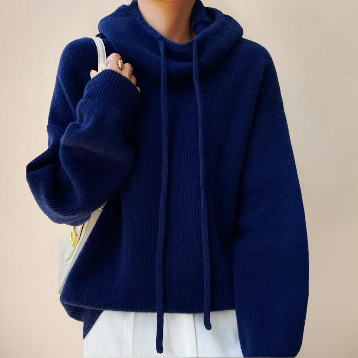 Long Sleeve High Neck Pullover Sweater with Ribbed Knit Detailing
