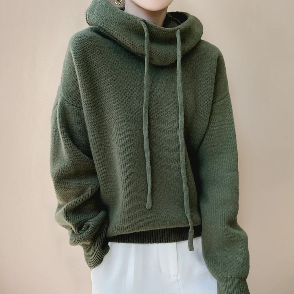 Long Sleeve High Neck Pullover Sweater with Ribbed Knit Detailing