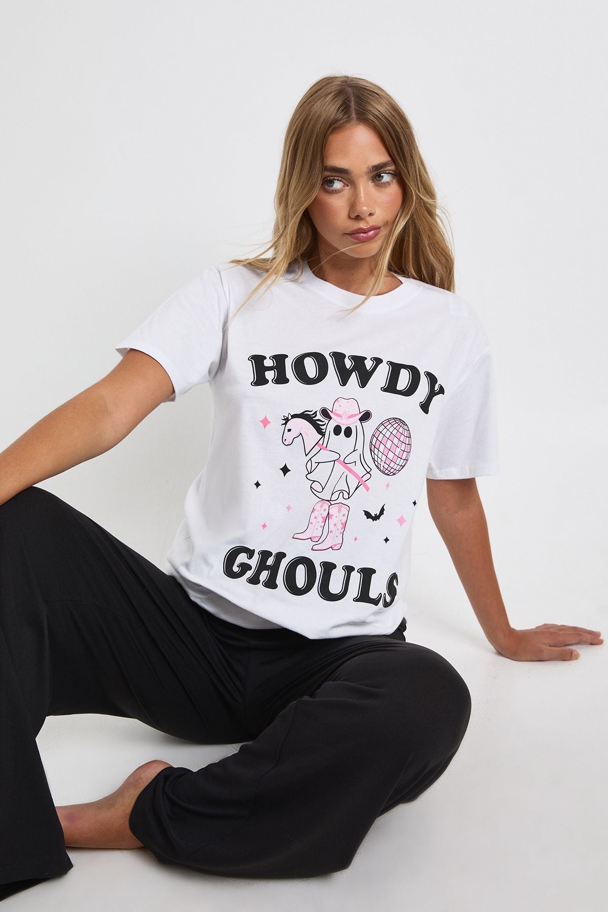 Cowboy Ghost Pajama Set with Oversized Tee and Wide Leg Trousers