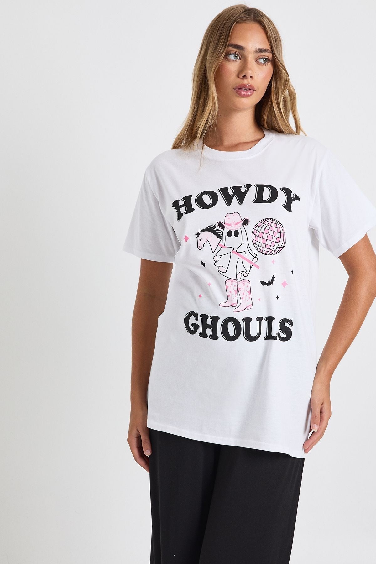 Cowboy Ghost Pajama Set with Oversized Tee and Wide Leg Trousers