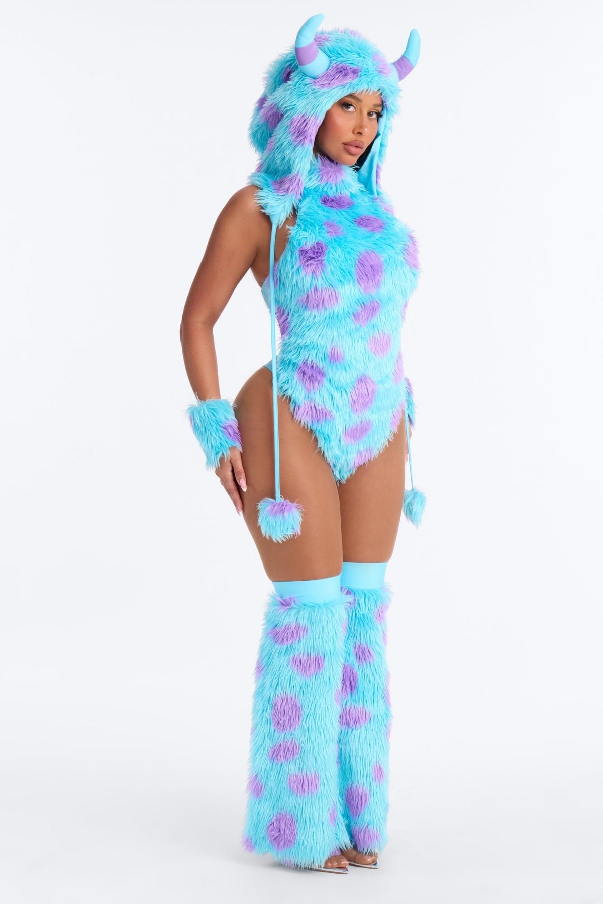 Dinosaur Explorer Costume Set with Faux Fur Leg Warmers and Crop Top