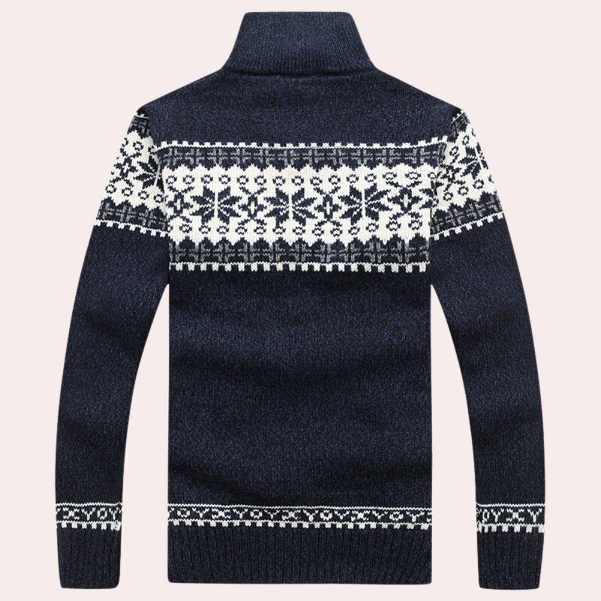 Fair Isle Knitted Cardigan Sweater with Full Zip and Ribbed Trim