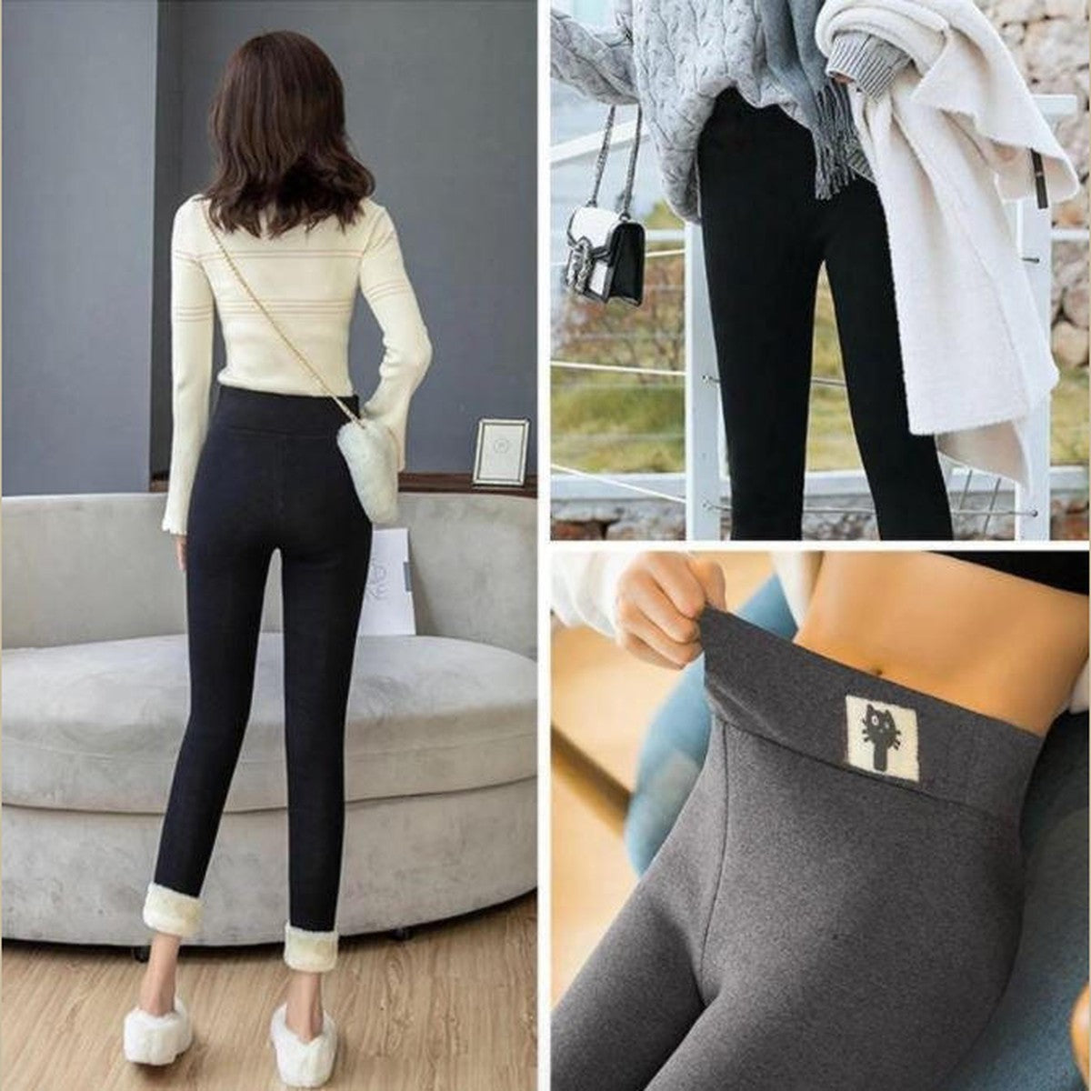 High Waisted Thermal Tights with Thick Fleece Lining for Cold Weather