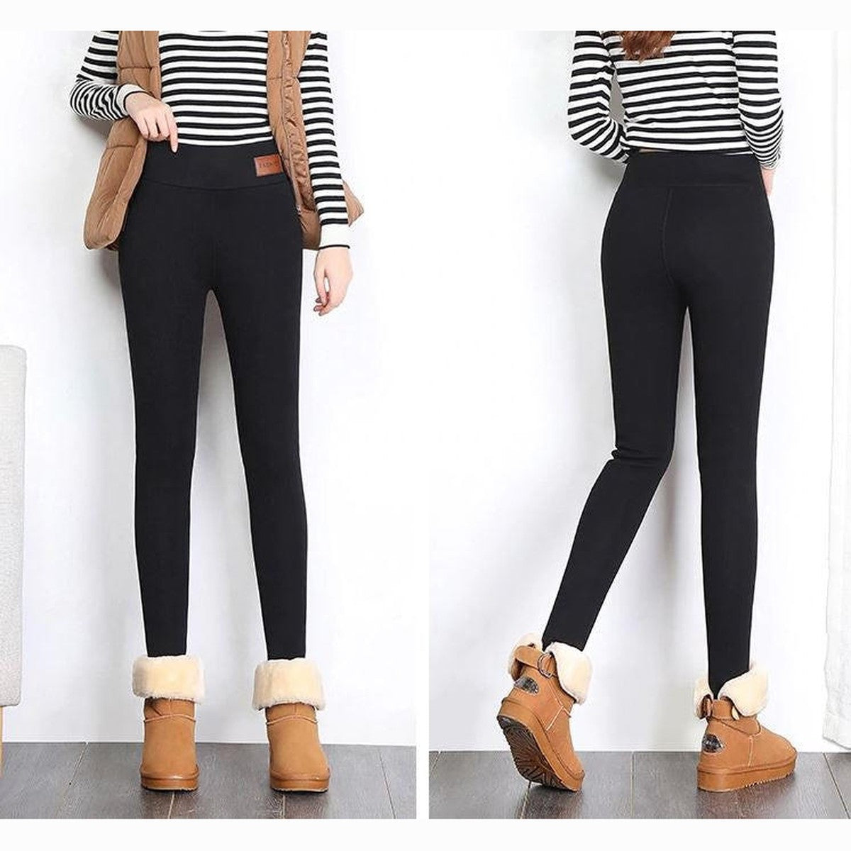 High Waisted Thermal Tights with Thick Fleece Lining for Cold Weather