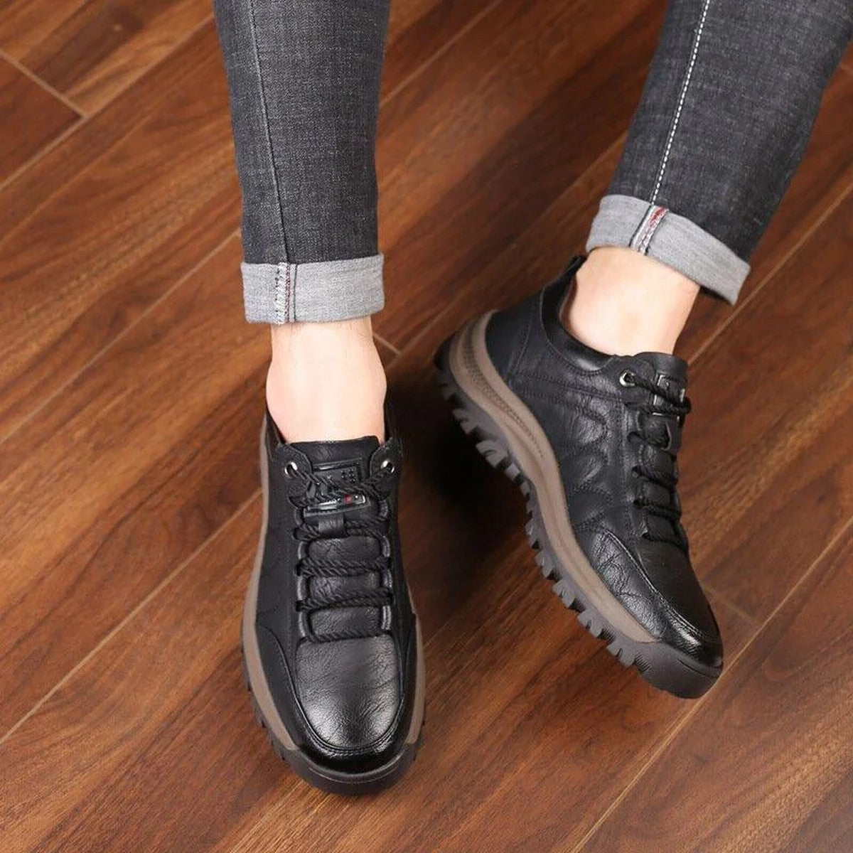 Men Leather Walking Loafers with Cushioned Arch Support and Non Slip Rubber Soles
