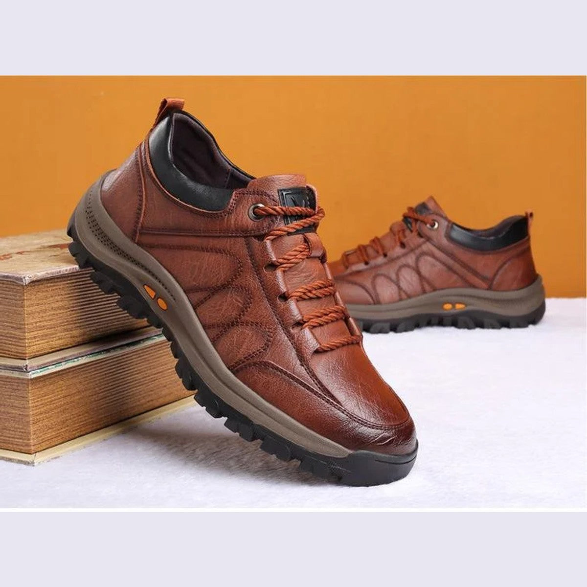 Men Leather Walking Loafers with Cushioned Arch Support and Non Slip Rubber Soles