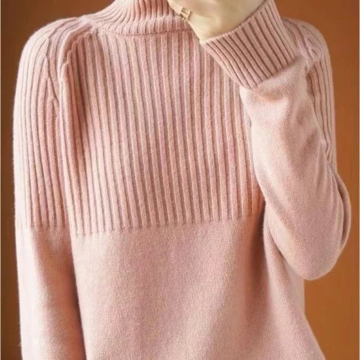 Long Sleeve Knitted Pullover Sweater with High Turtleneck for Women