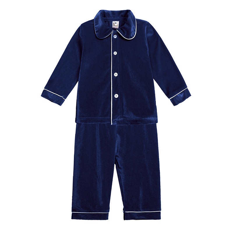 Children Holiday Pajama Set with Plaid Pants and Lace Collar