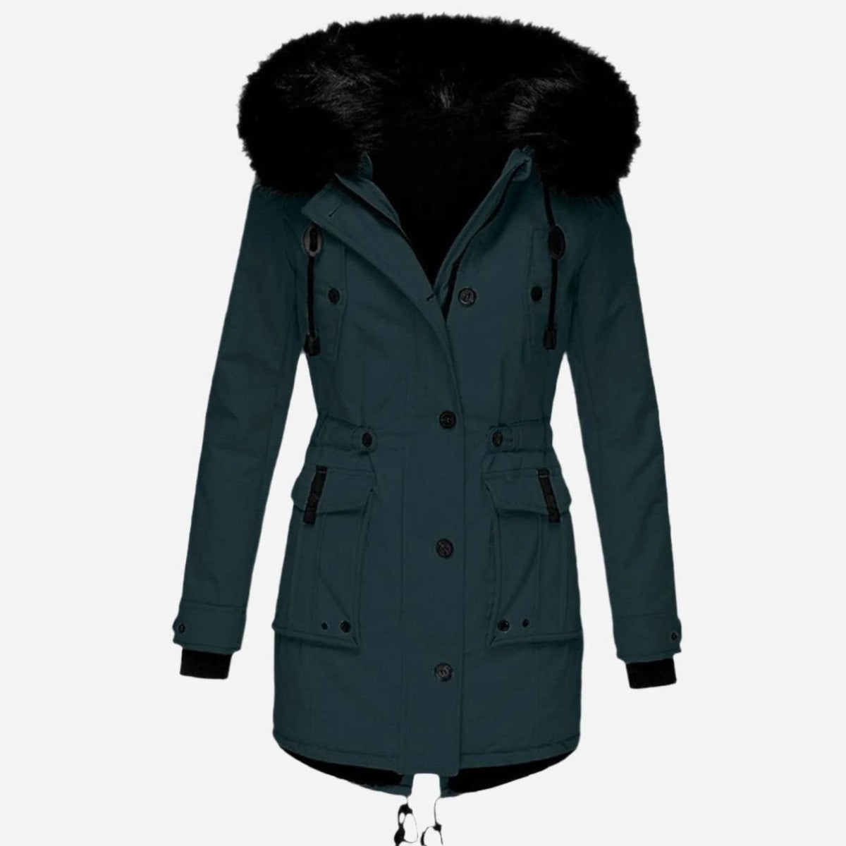 Women Warm Fleece Lined Winter Parka Jacket with Faux Fur Trimmed Hood