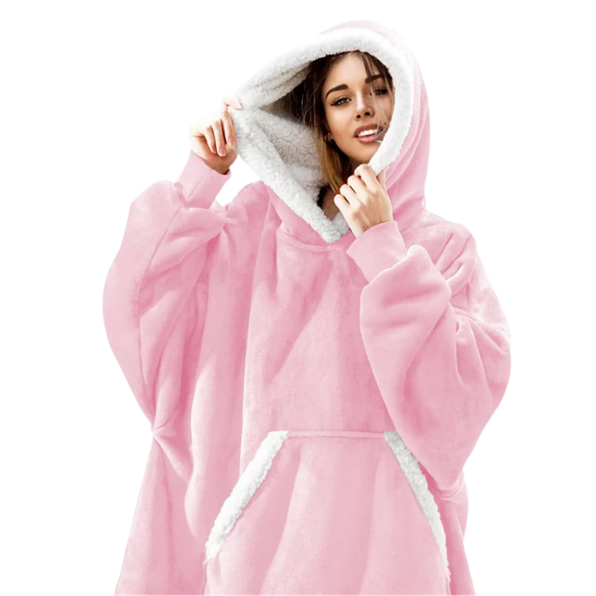 Oversized Wearable Blanket Hoodie with Sherpa Fleece Lining and Front Pocket
