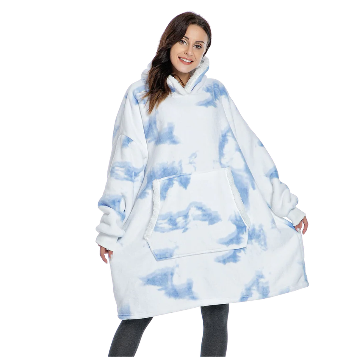 Oversized Wearable Blanket Hoodie with Sherpa Fleece Lining and Front Pocket