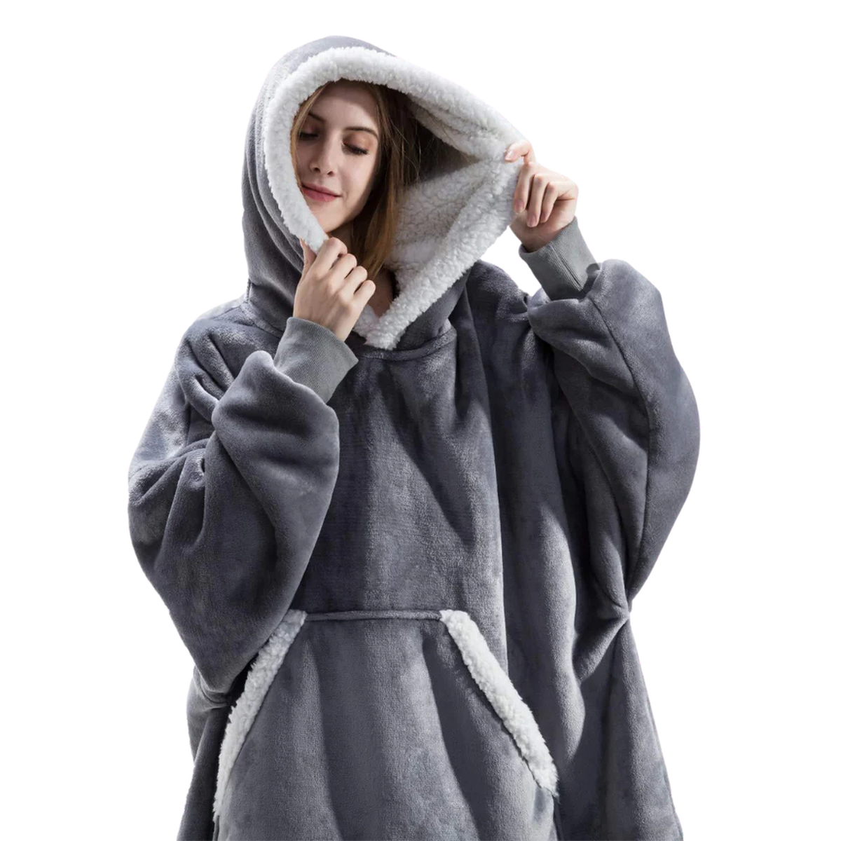 Oversized Wearable Blanket Hoodie with Sherpa Fleece Lining and Front Pocket