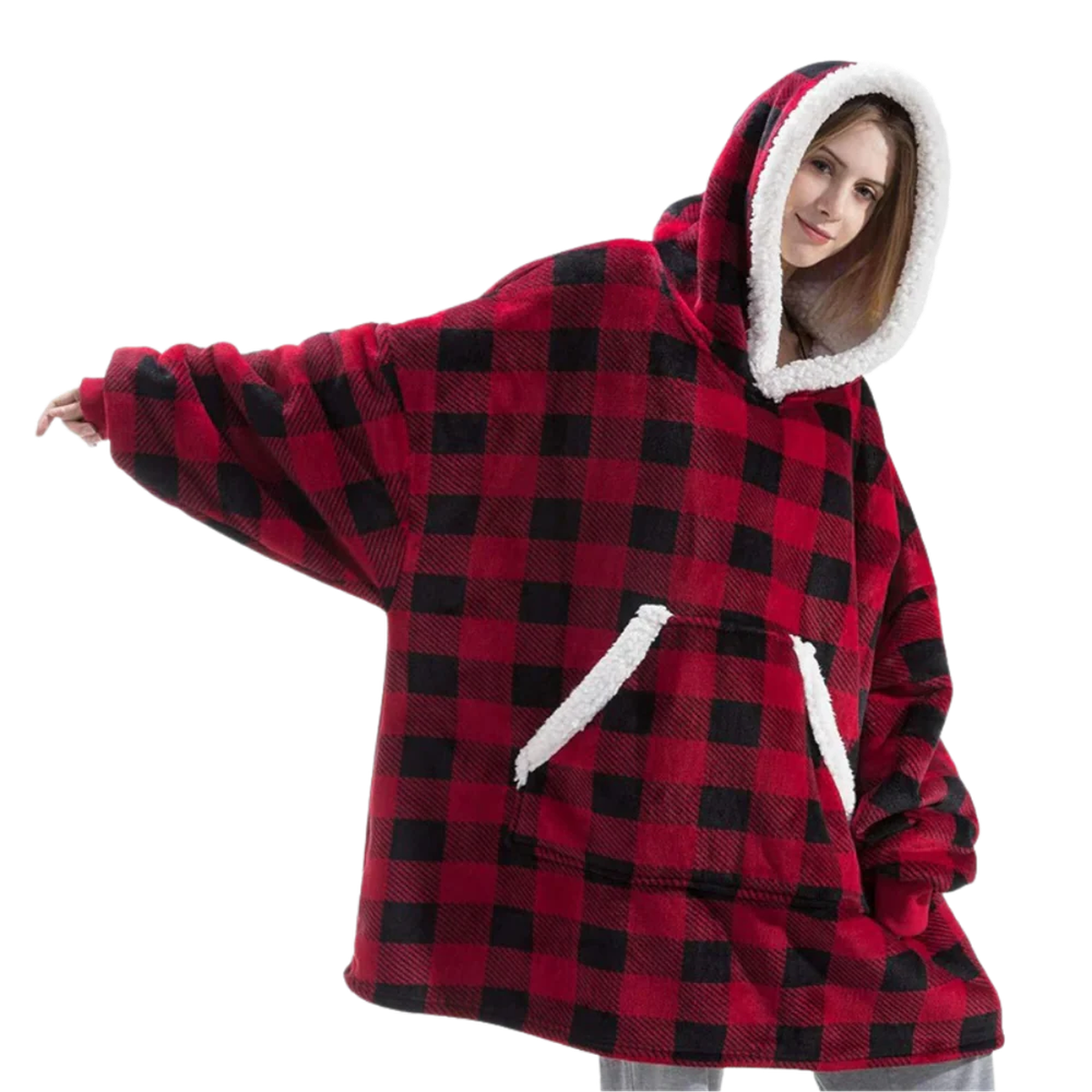Oversized Wearable Blanket Hoodie with Sherpa Fleece Lining and Front Pocket