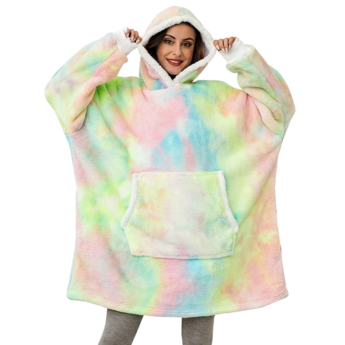 Oversized Wearable Blanket Hoodie with Sherpa Fleece Lining and Front Pocket