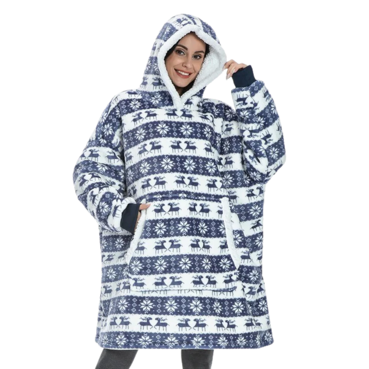 Oversized Wearable Blanket Hoodie with Sherpa Fleece Lining and Front Pocket