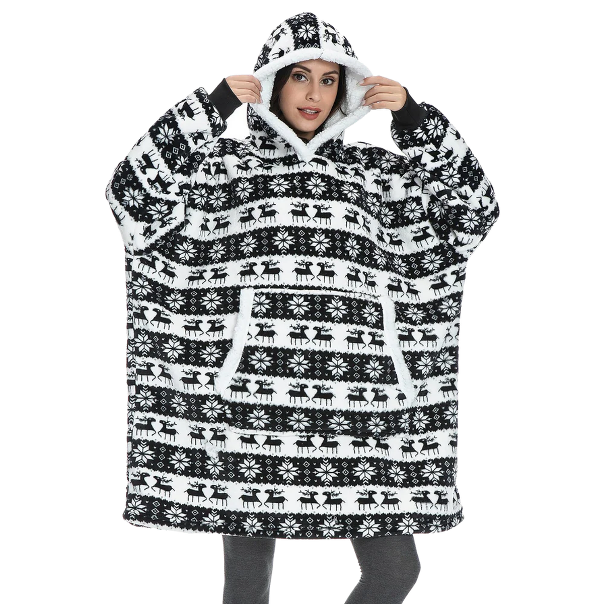 Oversized Wearable Blanket Hoodie with Sherpa Fleece Lining and Front Pocket