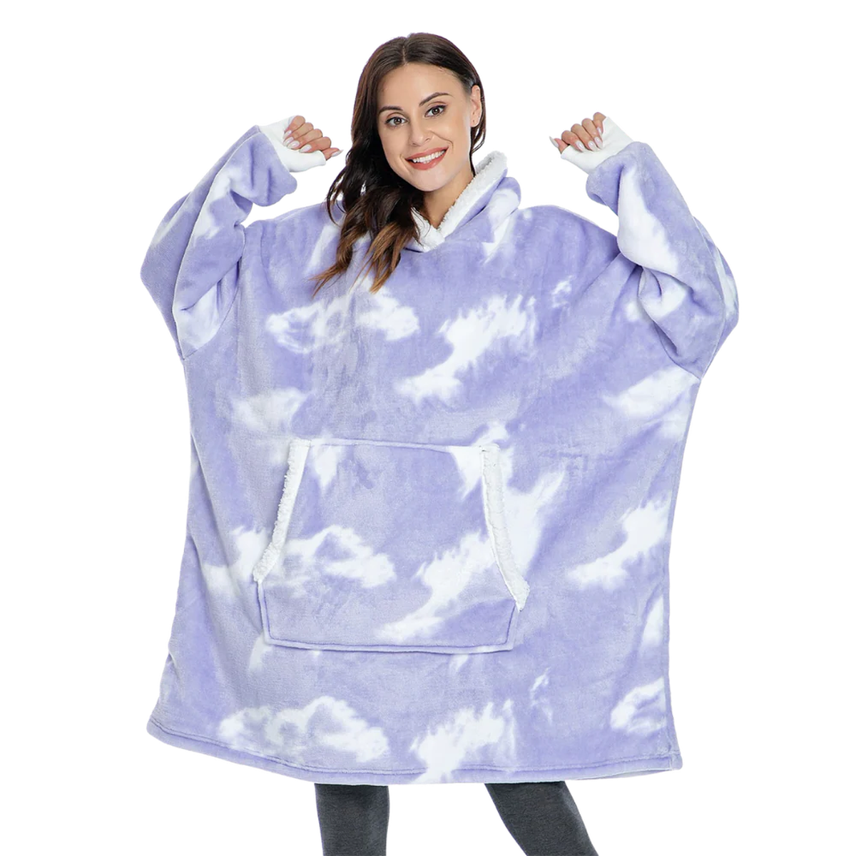 Oversized Wearable Blanket Hoodie with Sherpa Fleece Lining and Front Pocket