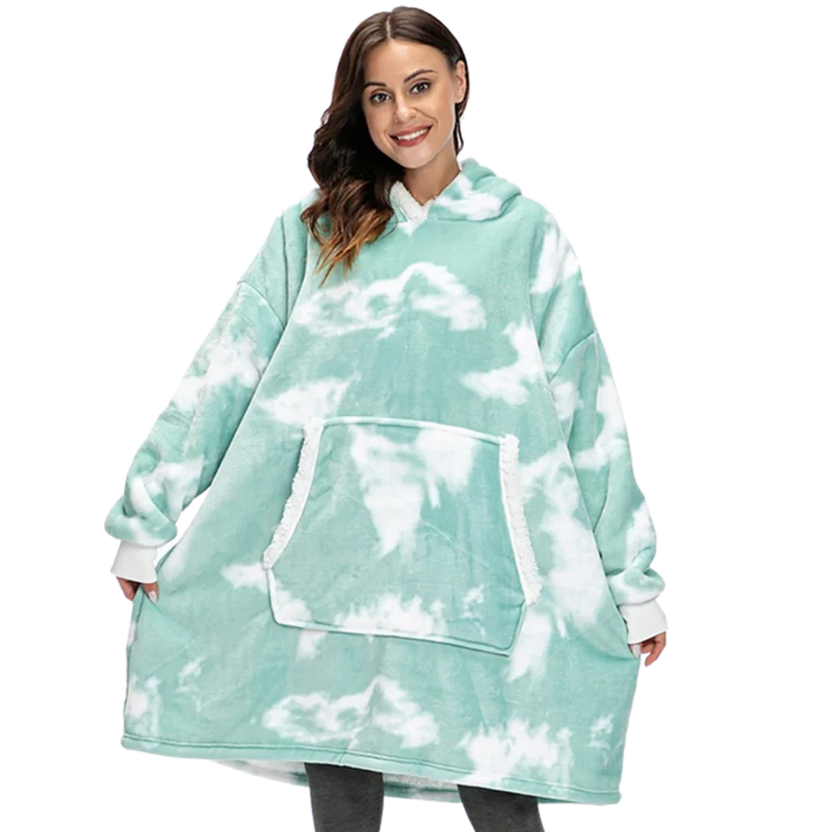 Oversized Wearable Blanket Hoodie with Sherpa Fleece Lining and Front Pocket