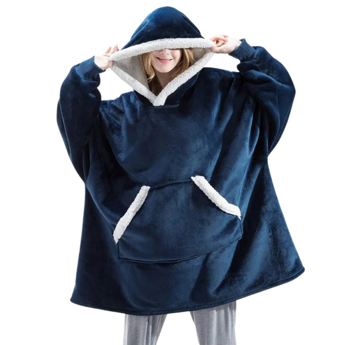 Oversized Wearable Blanket Hoodie with Sherpa Fleece Lining and Front Pocket