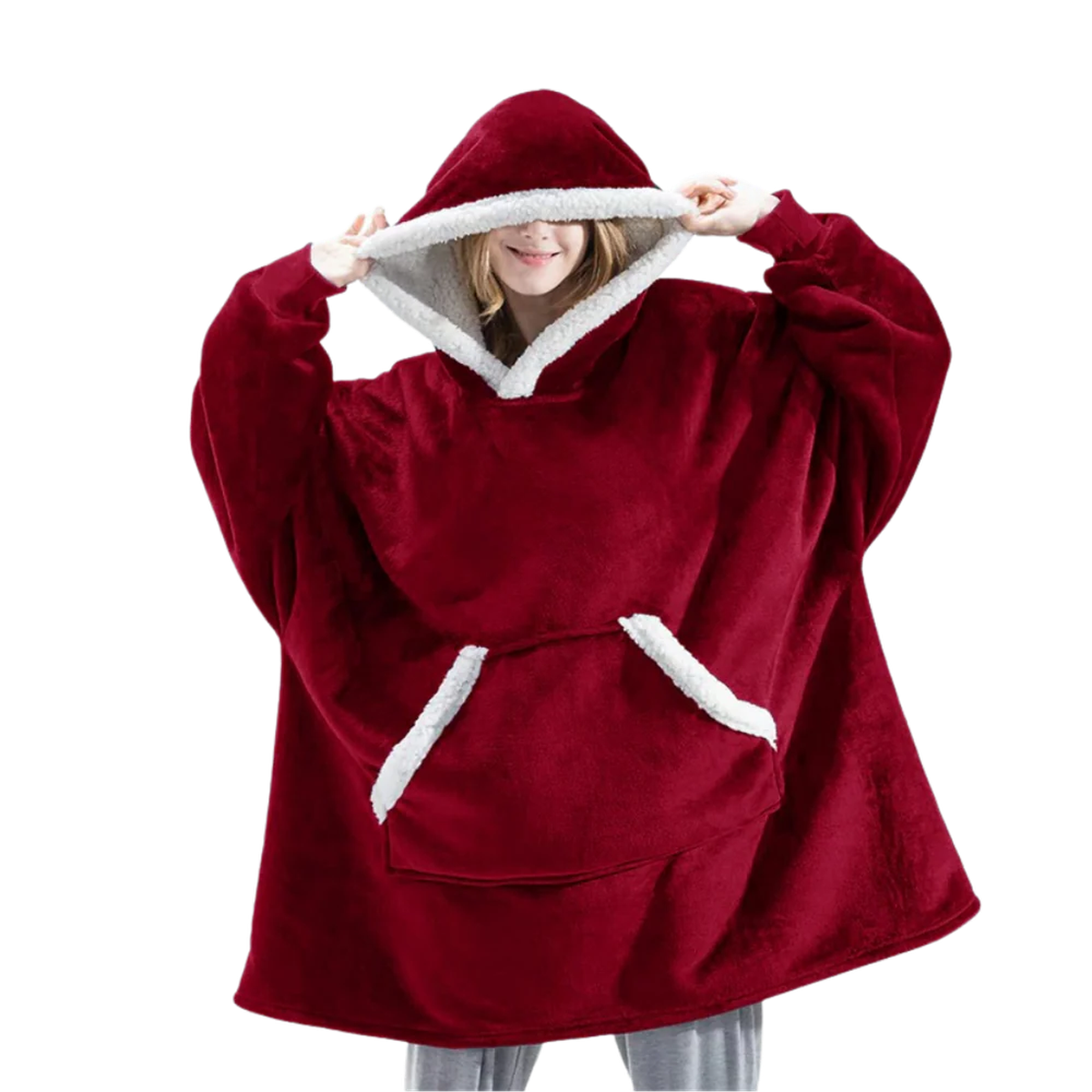 Oversized Wearable Blanket Hoodie with Sherpa Fleece Lining and Front Pocket