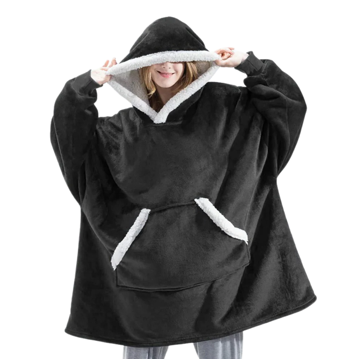 Oversized Wearable Blanket Hoodie with Sherpa Fleece Lining and Front Pocket