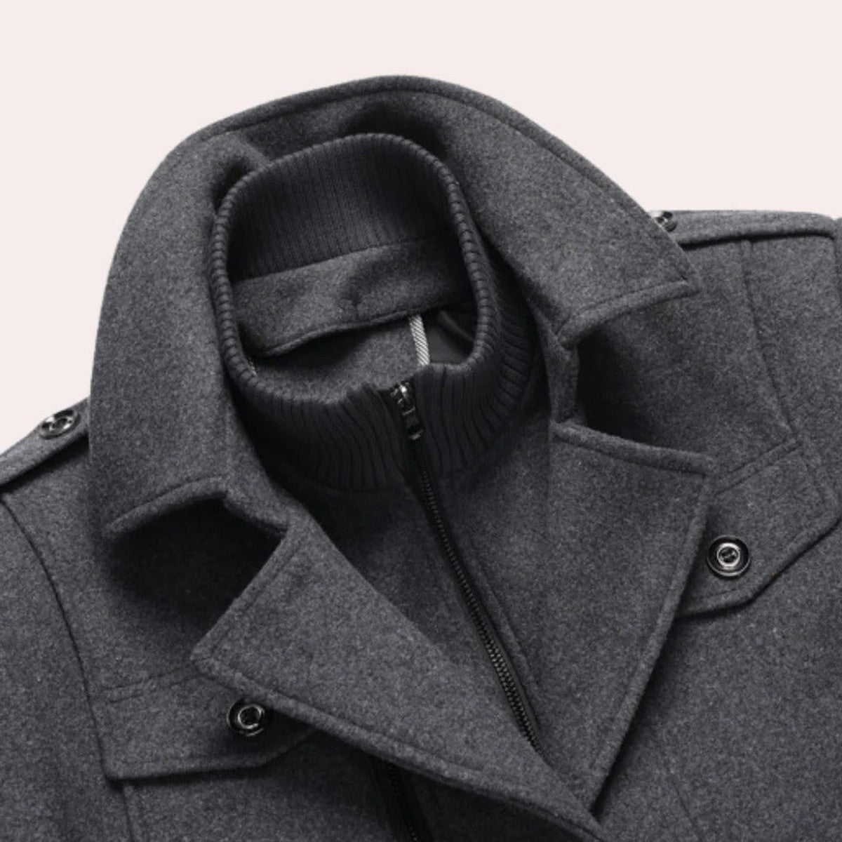 Men Wool Blend Winter Overcoat with Double Collar and Button Closure