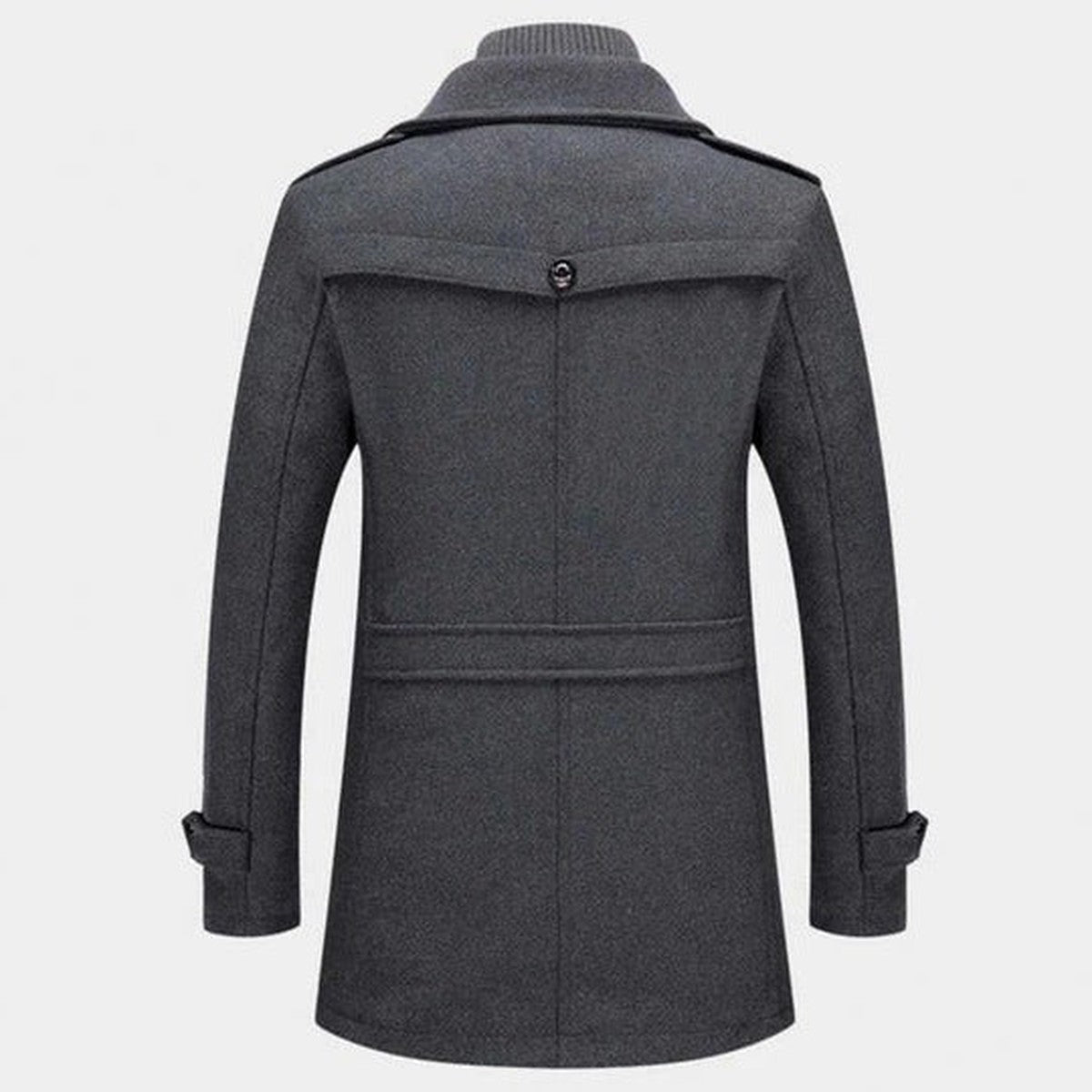Men Wool Blend Winter Overcoat with Double Collar and Button Closure