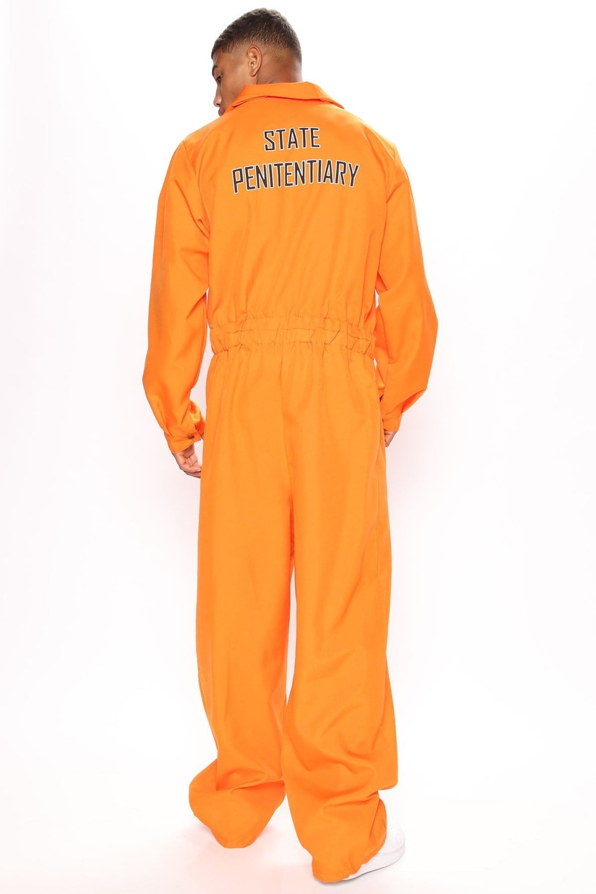 Orange Prisoner Jumpsuit Costume with Front Closure and Chest Print