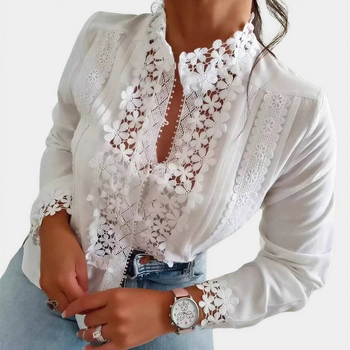 Boho Print Long Sleeve Blouse with Split V Neck for Women