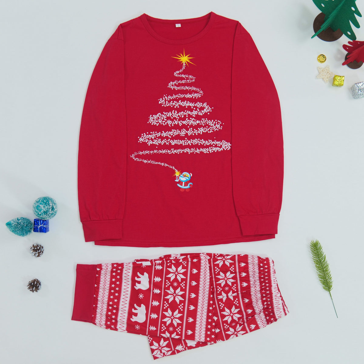 Matching Family Christmas Sleepwear Set with Reindeer and Snowflake Pattern