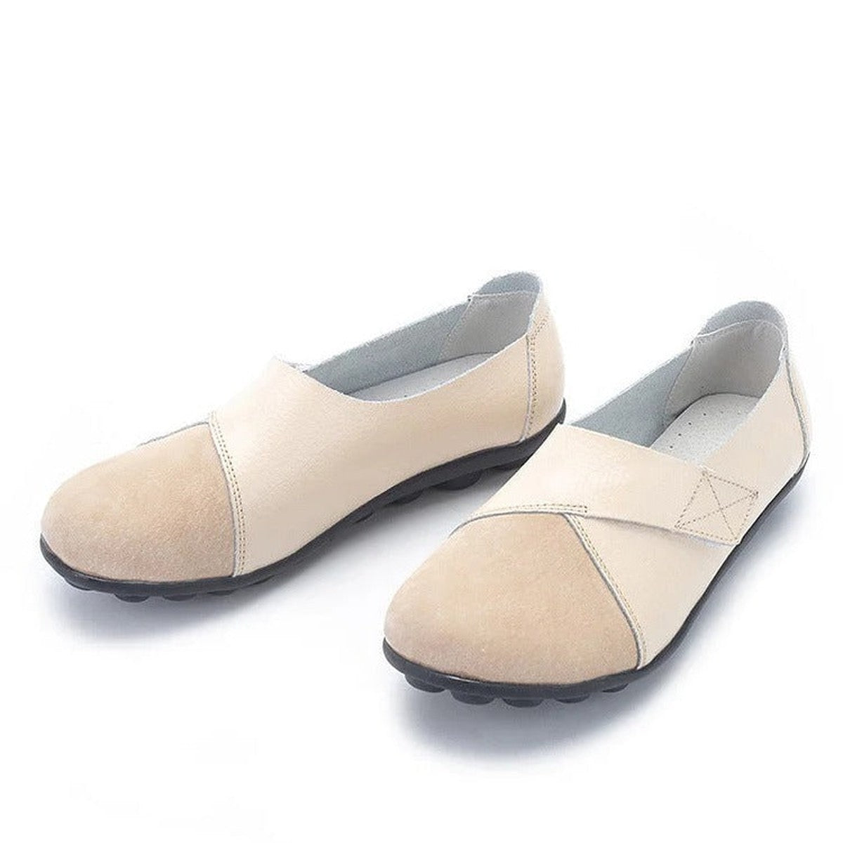 Womens Slip on Leather Loafers with Flexible Non Slip Rubber Soles