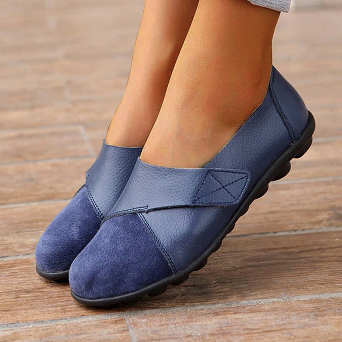 Womens Slip on Leather Loafers with Flexible Non Slip Rubber Soles