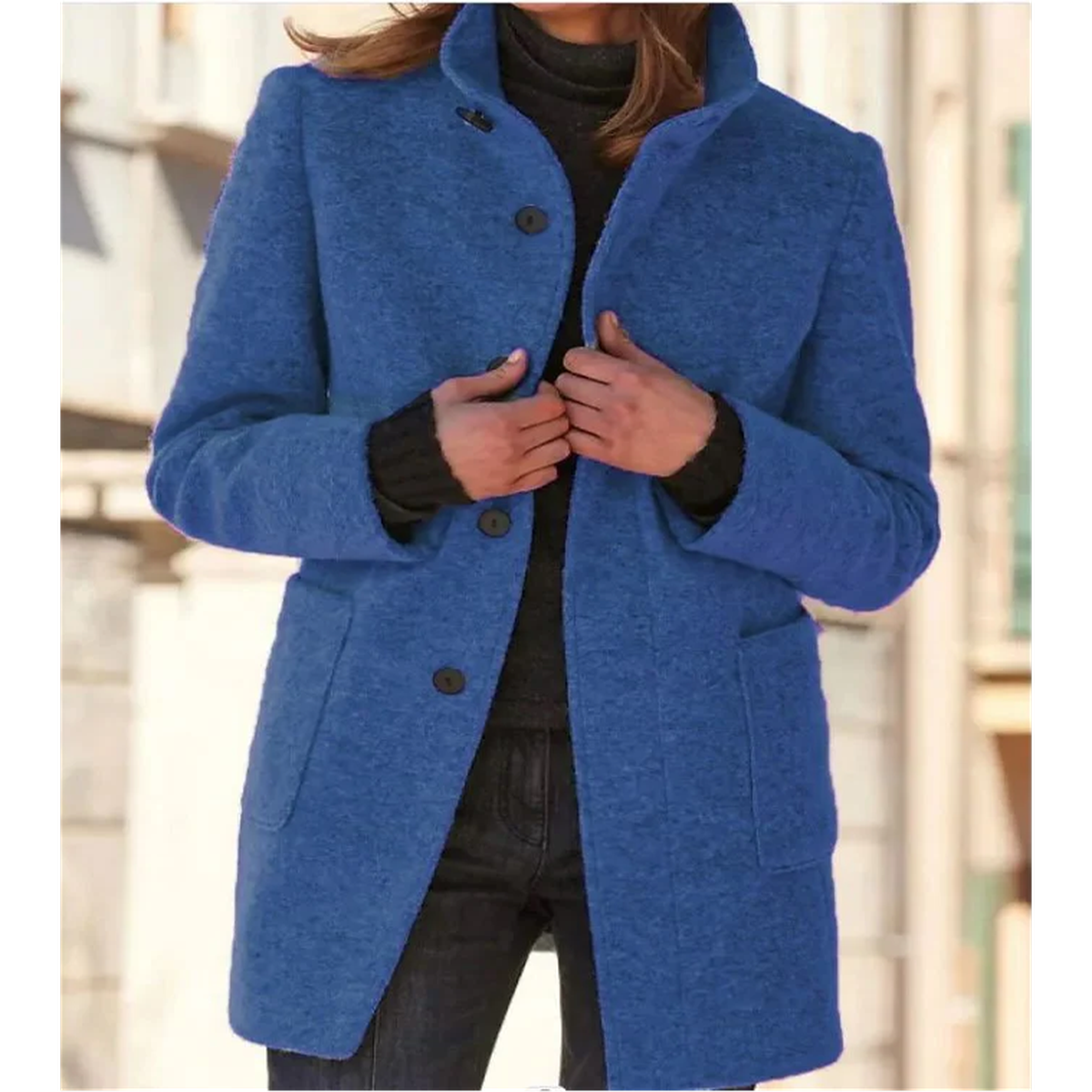 Double Breasted Long Wool Blend Overcoat with Waist Belt and Notch Lapel