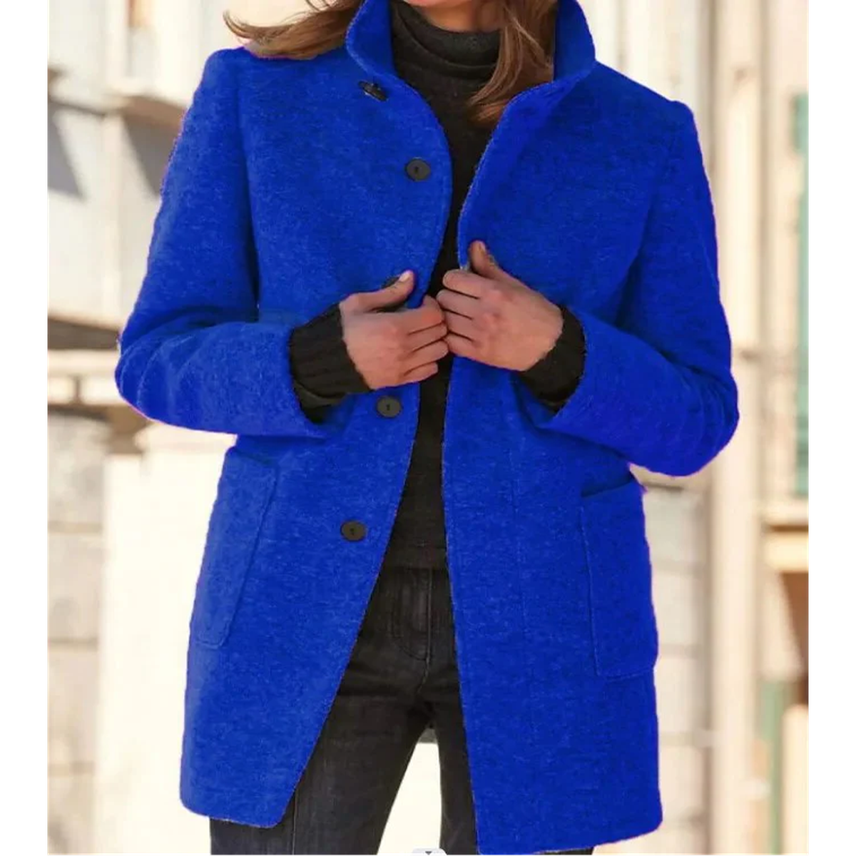 Double Breasted Long Wool Blend Overcoat with Waist Belt and Notch Lapel
