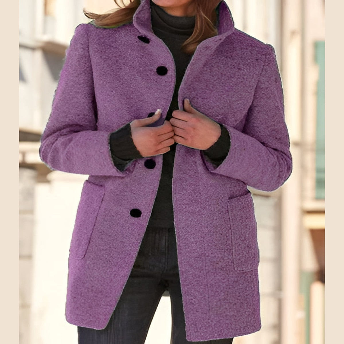 Double Breasted Long Wool Blend Overcoat with Waist Belt and Notch Lapel