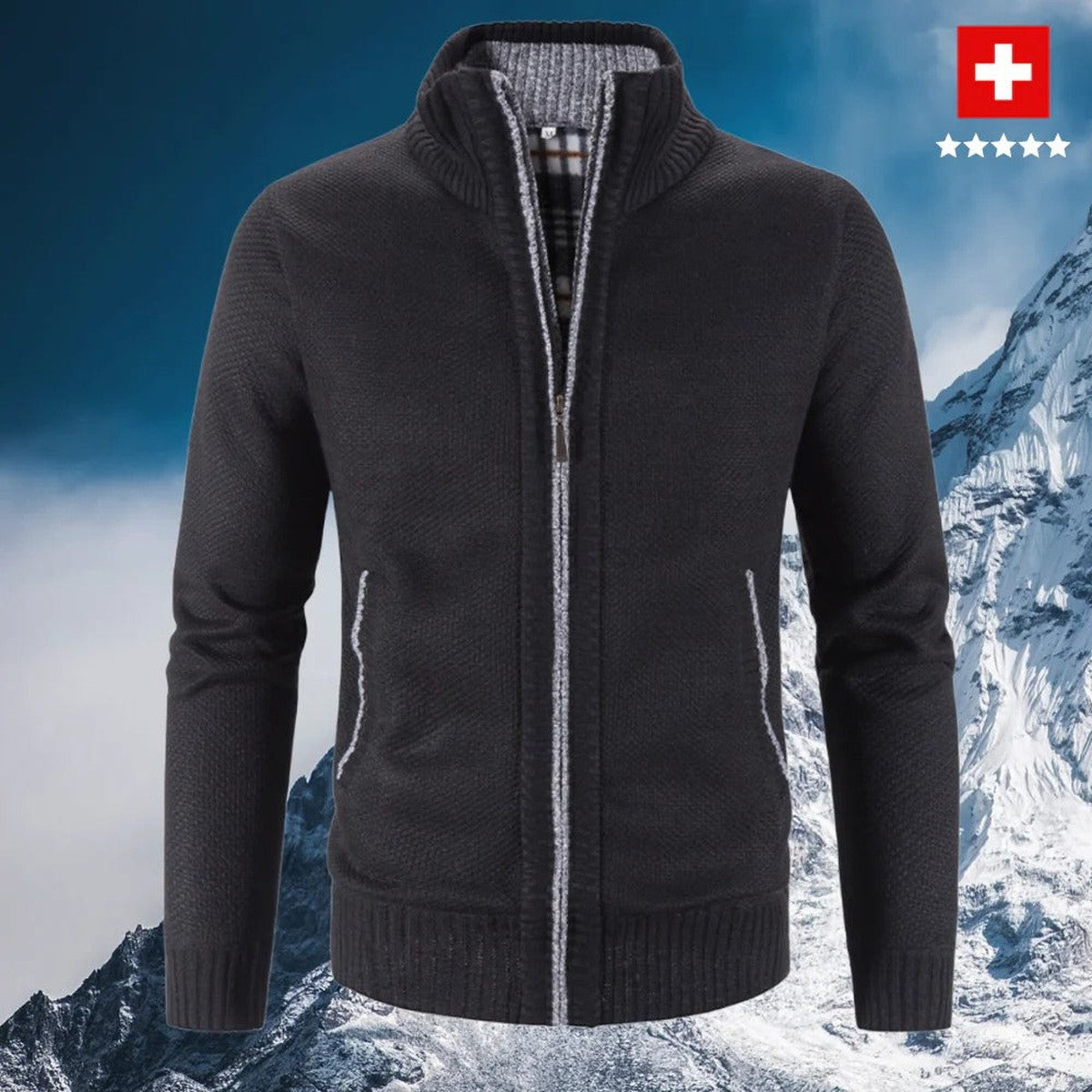 Men Cable Knit Cardigan Sweater with Button Front and Shawl Collar