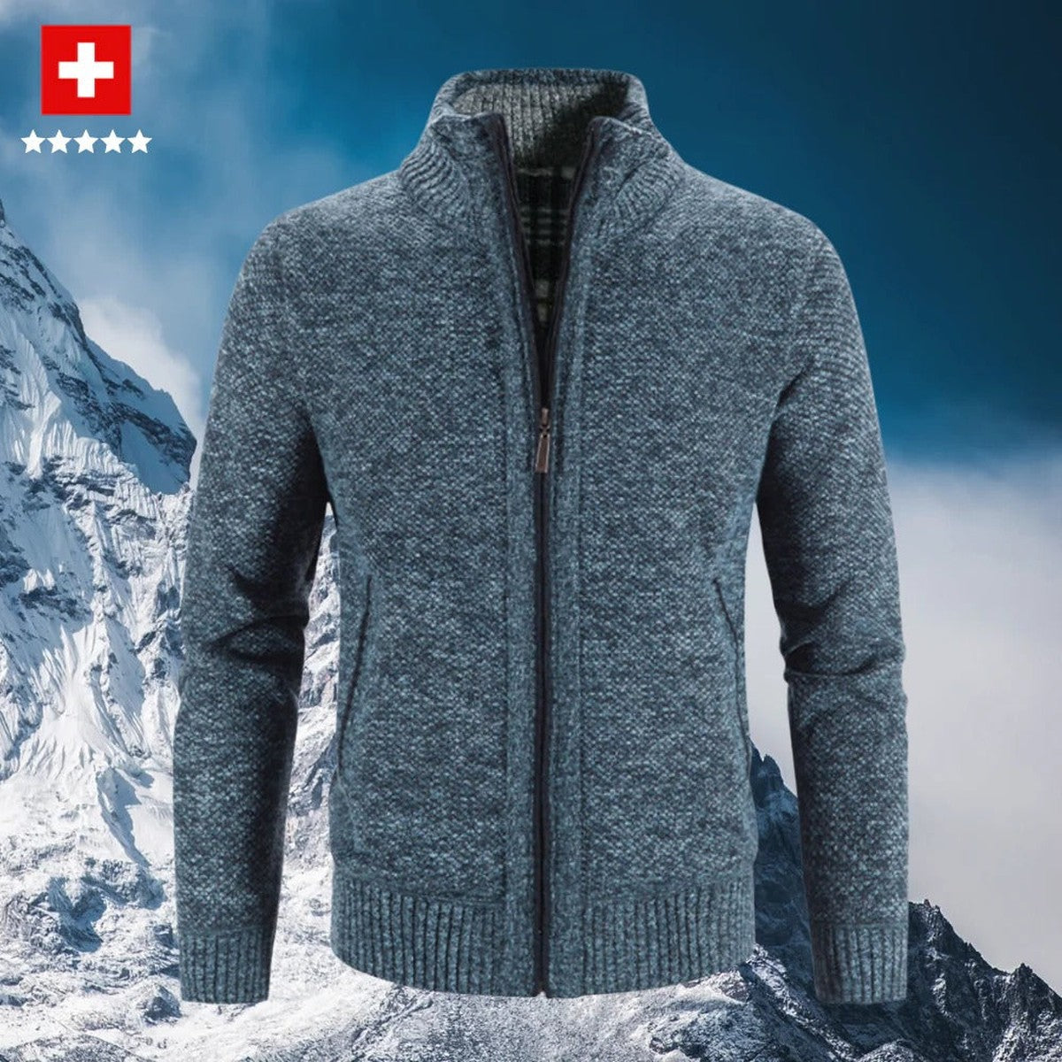 Men Cable Knit Cardigan Sweater with Button Front and Shawl Collar