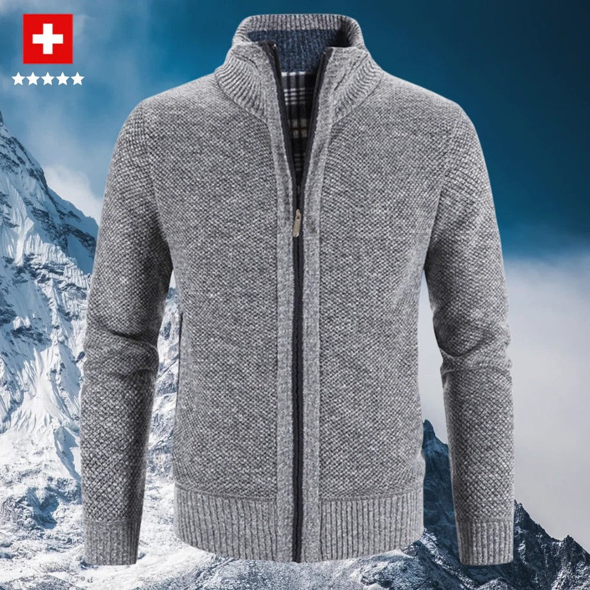 Men Cable Knit Cardigan Sweater with Button Front and Shawl Collar