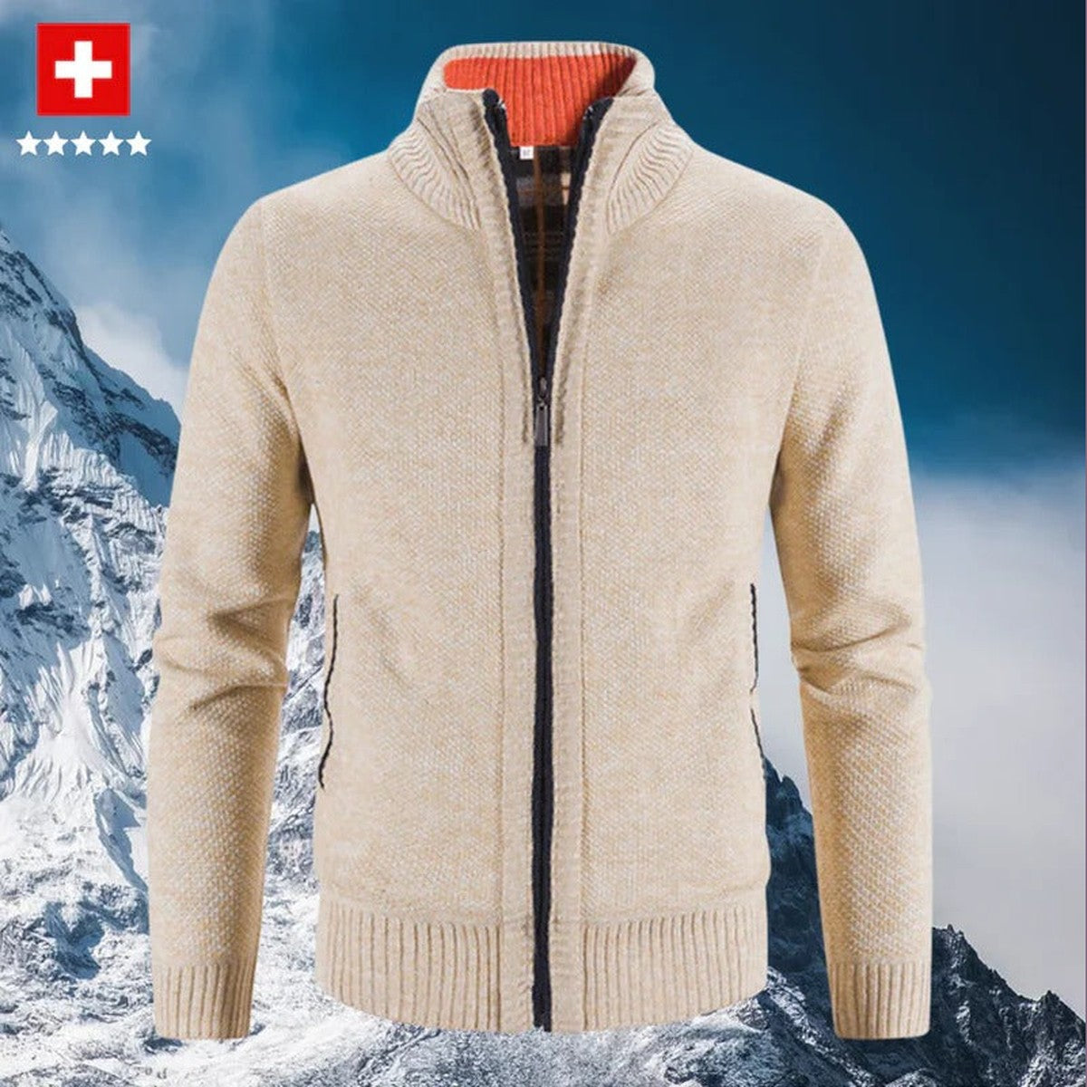 Men Cable Knit Cardigan Sweater with Button Front and Shawl Collar