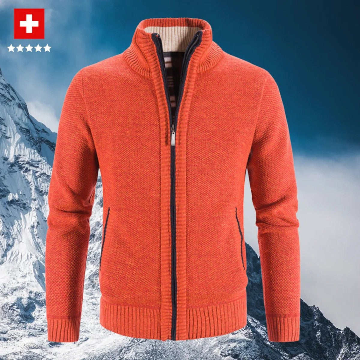 Men Cable Knit Cardigan Sweater with Button Front and Shawl Collar