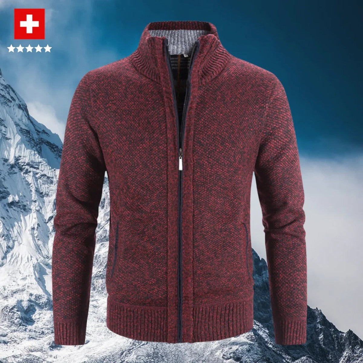 Men Cable Knit Cardigan Sweater with Button Front and Shawl Collar