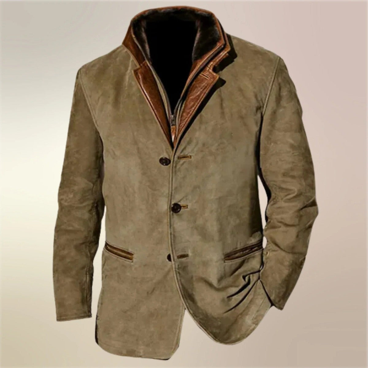 Men Vintage Suede Jacket with Front Zipper and Pockets