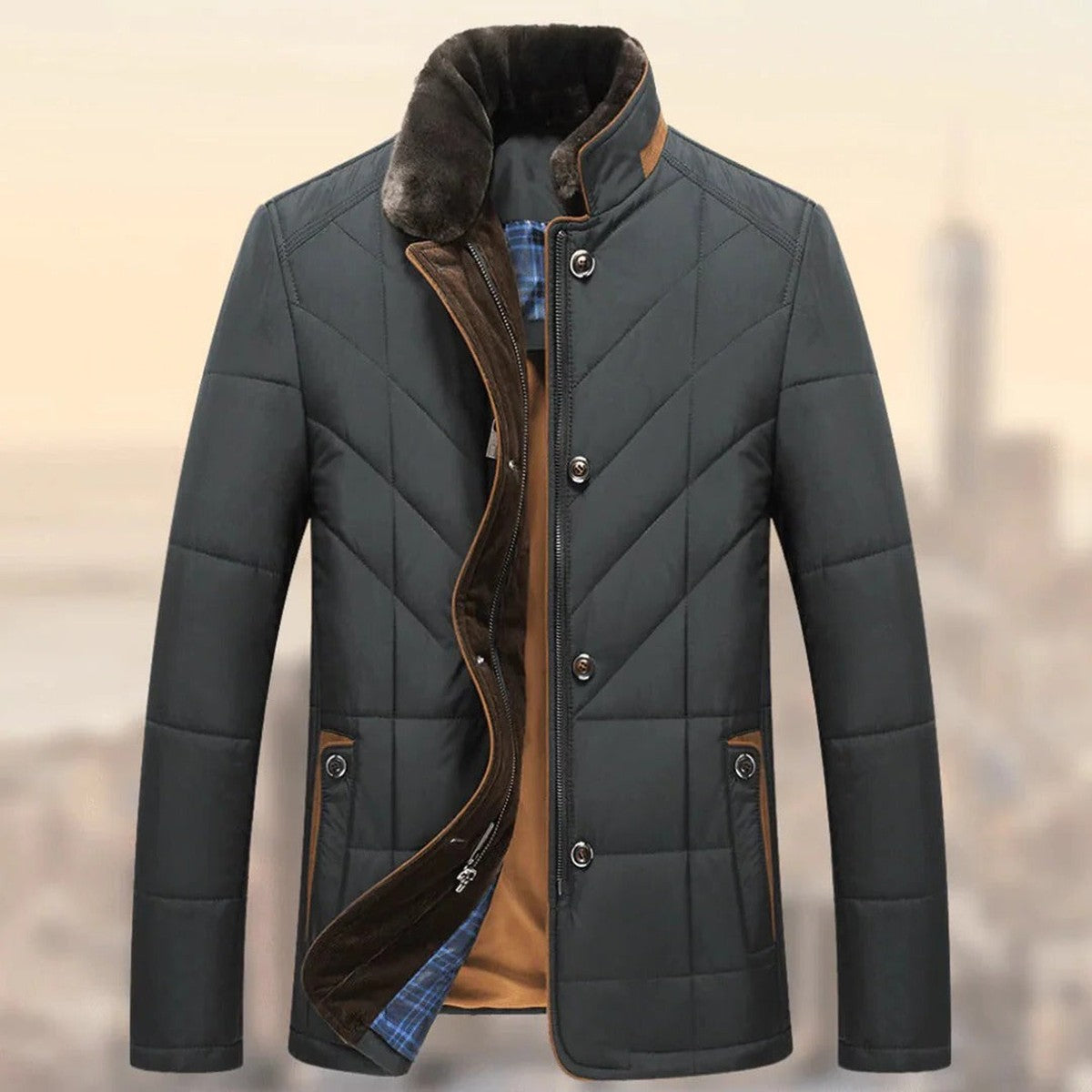 Mens Wool Blend Overcoat with Notched Lapel and Front Button Closure