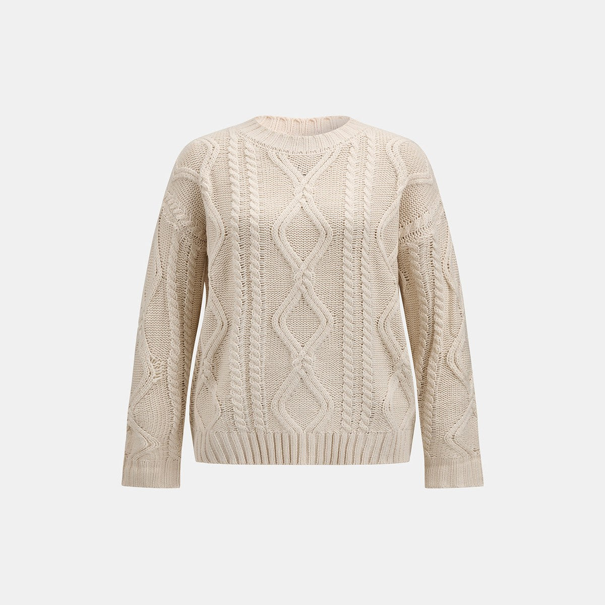 Chunky Crewneck Pullover with Textural Cable Pattern and Ribbed Trim