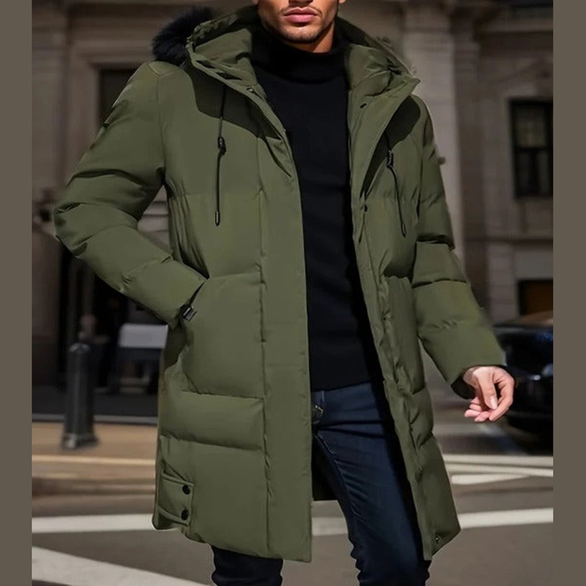 Men Heavyweight Winter Parka Coat with Detachable Faux Fur Hood