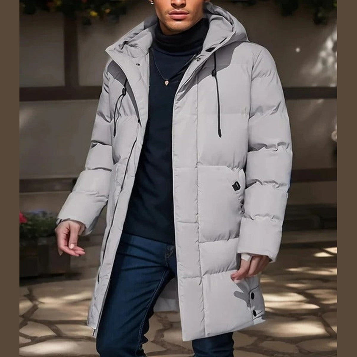 Men Heavyweight Winter Parka Coat with Detachable Faux Fur Hood