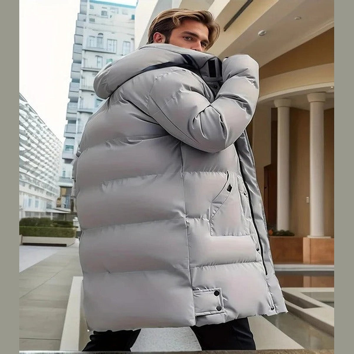 Men Heavyweight Winter Parka Coat with Detachable Faux Fur Hood